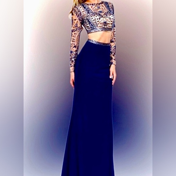 Sherri Hill Size 0 Navy Blue Beaded 2Pc Beaded Prom Homecoming Pageant Dress NWT